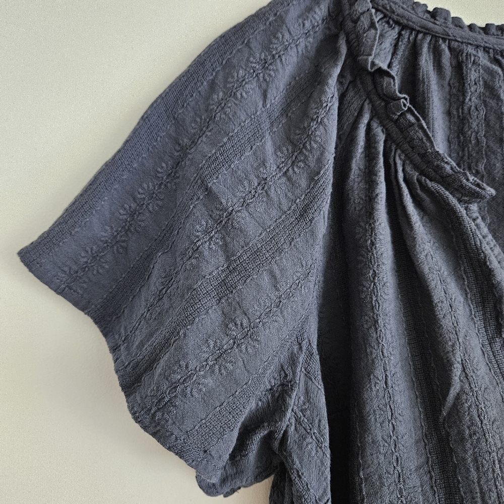 Marine Layer Lana 100% Cotton Navy Textured Splitneck Top Short Sleeve Sz Small - Picture 4 of 7